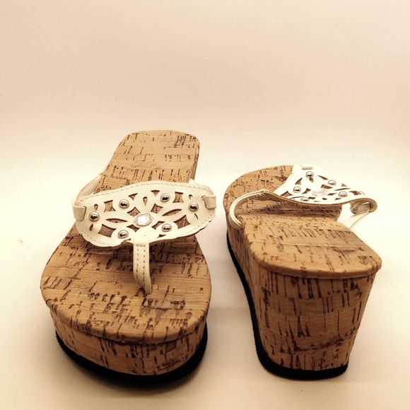 Size 7-8 Sandal Flip Flop Wedge Vegan Shoe White with Bling Glam - Picture 8 of 8